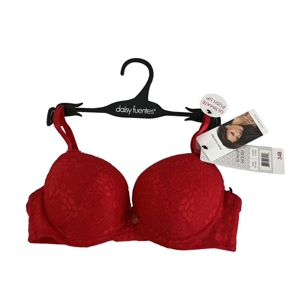 New Women’s Daisy Fuentes Ultimate Push Up‎ Scallop Lace Bra Sz 34B NWT Red
